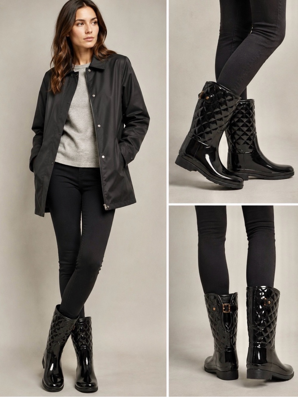 Hunter women’s adjustable, quilted, refined, slim fit short rain boot black SZ 8